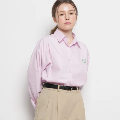[하프클럽/에이본]우먼 클래식 로고 루즈핏 셔츠 핑크