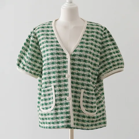 아이우먼 썸머체크반팔가디건 LYP209M304 빅사이즈