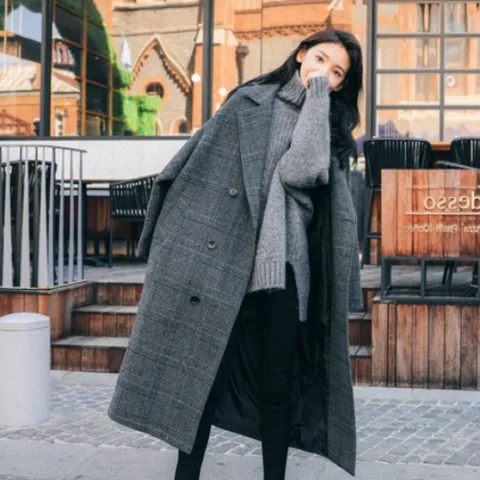 코트 체크코트 박시핏