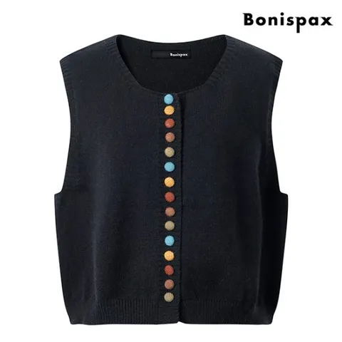 정상가:59,000원｜베이직 컬러 버튼업 라운드 니트 베스트 (XO4VW009L0)