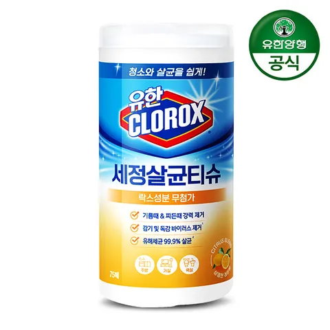 유한크로락스 청소세정티슈 시트러스 브렌드 75매