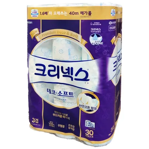 두루마리 크리넥스 데코 앤 소프트 3겹 화장지40m30롤 롤화장지 화장실화장지 롤티슈 두루마리휴