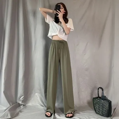 차르르 우먼와이드팬츠 심플 스트라이프짜임 썸머 여름바지 여성여름바지 여름팬츠