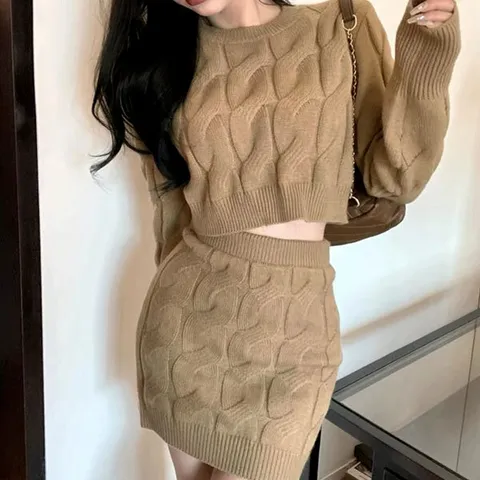 오뜨 꽈배기 니트 스커트 상하세트_P51TP001