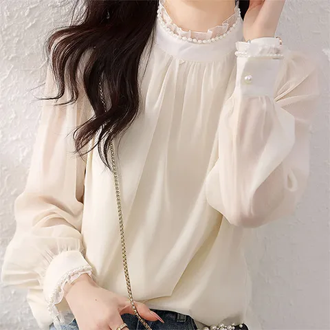 [하프클럽] 진주엣지라인 링클 블라우스 53E7B4