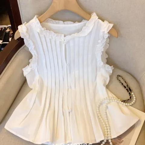 [브리치] 유아몽드 / 러블리 셔링 프릴 민소매 블라우스 스윗걸 나시 핀턱