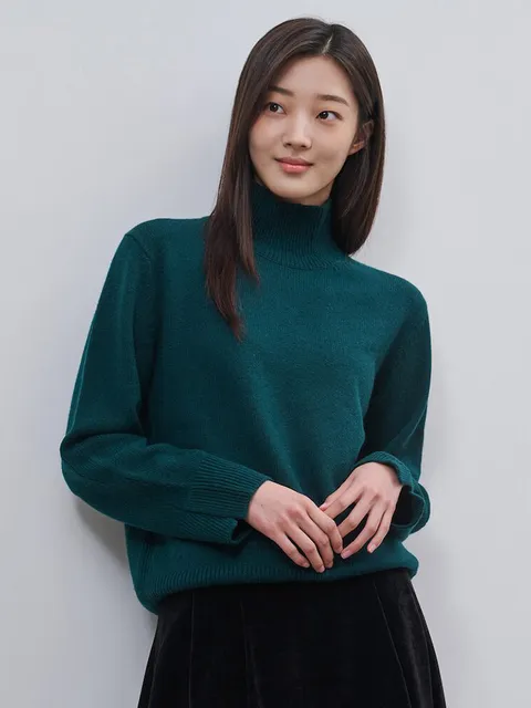 울 캐시미어 혼방 스탠드넥 풀오버 그린 (BF4X51C06M)