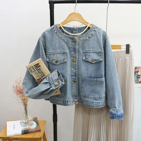 [브리치]  / 웰루 노카라 가을 데님 세미 크롭 자켓 (2컬러)