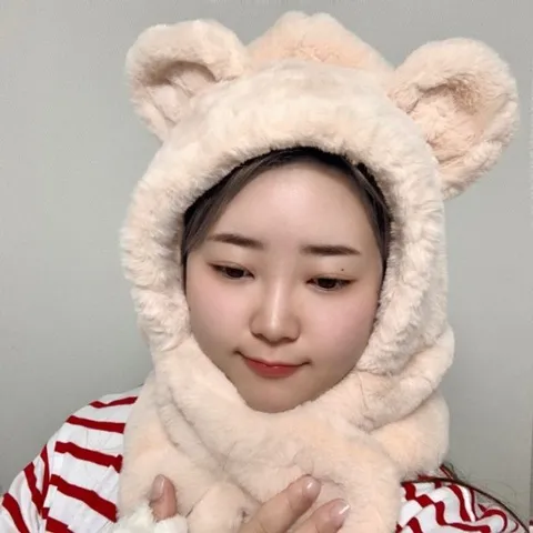 알티피아 양털 곰돌이 겨울 방한 귀여운 털 모자 목도리 일체형 뽀글이모자 양털모자