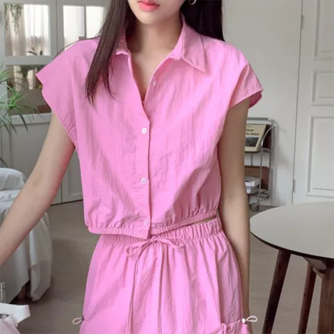 [옷자락] 여자 바스락 크롭핏 나일론 4컬러 짧은 소매 남방