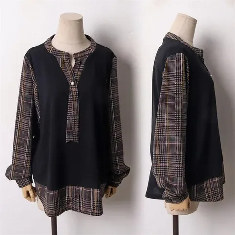 [하프클럽/셀러허브_여성트랜드패션]위쉬몰 DB 진주체크타이블라우스(B540H011) 빅사이즈