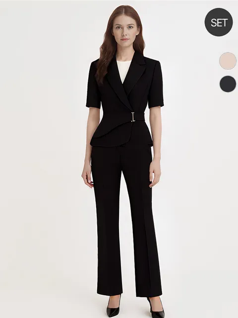 SET 여성 벨티즈 여름 정장 자켓+밴딩팬츠 세트
