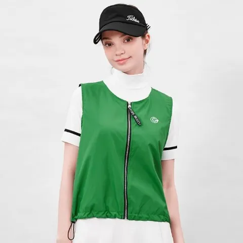 [하프클럽] 그린퀸 컬레인 여성골프 쿨아노락 리본브로치 집업조끼 여자골프집업조끼 여성여름골프조끼