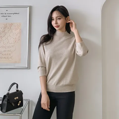 펜던트 6부 7부 반폴라 니트 긴팔티 -CNT0144-