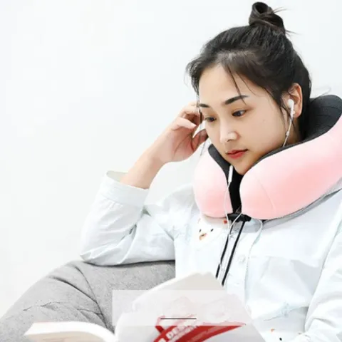 압축백포함 메모리폼 U모양 목베개 핑크