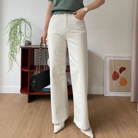 여성 스판 밴딩 코튼 와이드 팬츠 핏이 예쁜 면 통바지