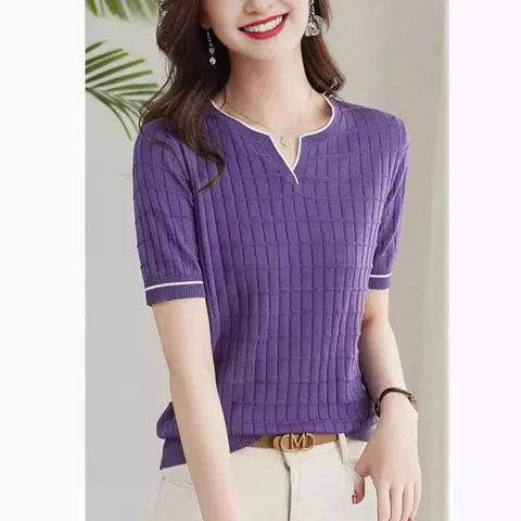 [브리치] 제로투올샵 / 2025 여름 신상 아이스 실크 반팔 티셔츠 여름티  보라색