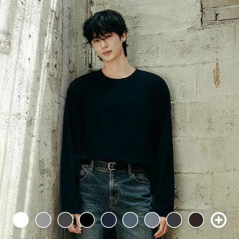 지오다노 남성 가을 라운드넥 기본핏 솔리드 무지 면 긴팔 티셔츠 025910 463691