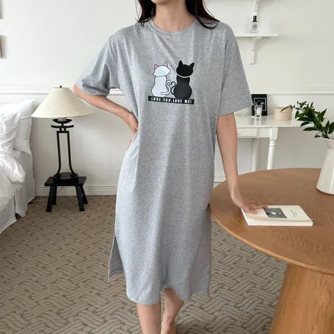 원피스 반팔 패션 A라인 데일리 7부 여자 라운지웨어 홈