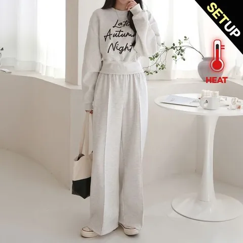 [하프클럽] 크롭 레터링 와이드 팬츠 2종세트_O2412SE160D