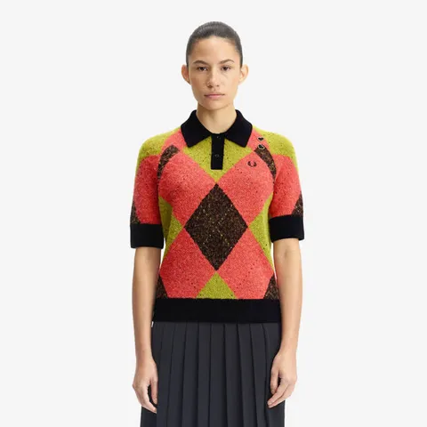 [롯데백화점](플랫폼) ](Amy Winehouse) 에이미 브러시드 아가일 니트 셔츠 - 플라밍고 탄 AFPF253K113-Z15