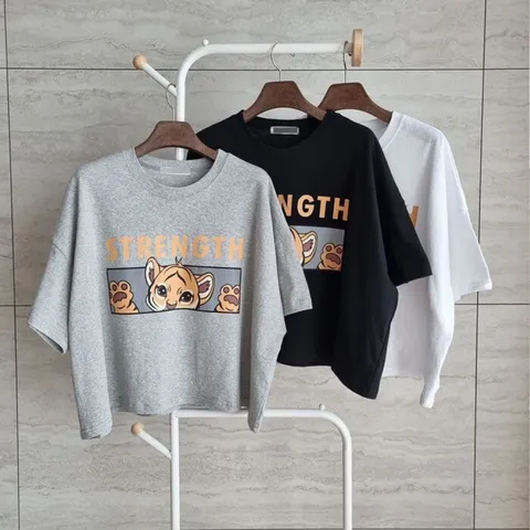 [브리치]  / 빅사이즈반팔티 S449L506 라이언캐릭터나염크롭티 NS