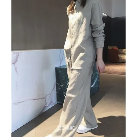 [하프클럽] 봄 여름 여성 상하의 투피스 카라셔츠+롱팬츠 면마 여름셋업 루즈핏