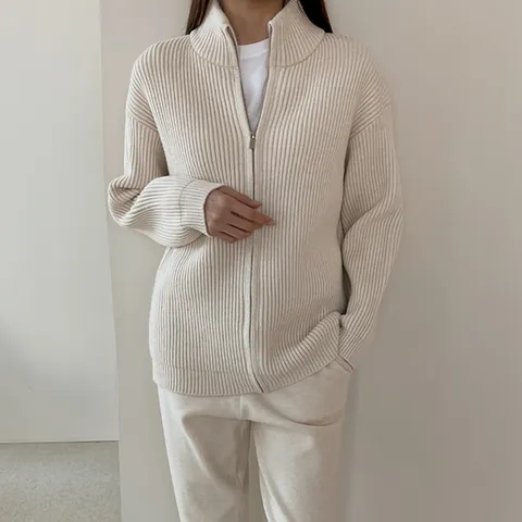 [어반프랑] 투비 하이넥 집업 골지 니트 가디건