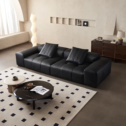 베네벤토 딥 레스트 천연가죽 와이드 4인용 소파