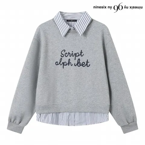 정상가:89,000원 ㅣ 스트라이프 카라 셔츠 레이어드 맨투맨 (NP3LW019L0)