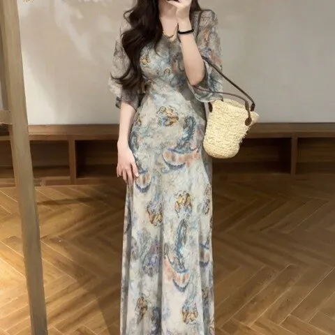 페이즐리 쉬폰라인 맥시원피스 올베닐원피스