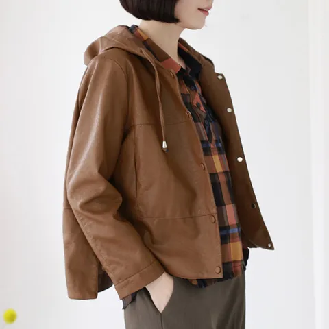 [간절기필수템/후기폭발/지금부터 봄까지 입는 자켓]보보시 레더 후드 자켓 /모임룩/외출룩 KJK110
