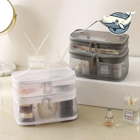 투명 메쉬 화장품 수납함 2단 여행용 미니 화장품박스 무료교환 무료반품 무료교환반품