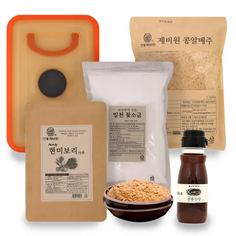 [안동제비원] 된장만들기 세트 3.5kg [메주,정제염,현미보리가루,생수,씨간장,보관통]