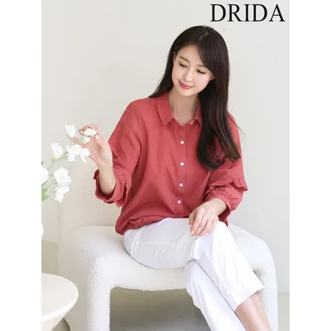 [하프클럽] 여성 봄 여름 경량 지지미 프릴 빅사이즈 블라우스 50-60대 중년여성 엄마옷 마담옷 모임 하객