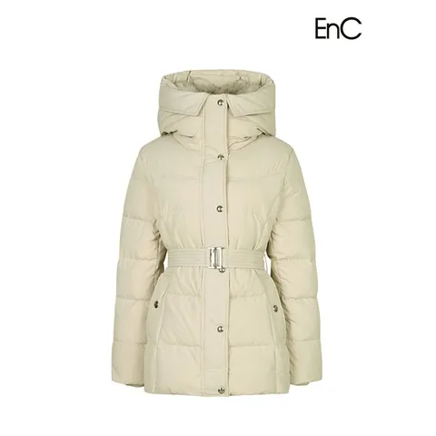 [하프클럽/이앤씨]EnC 라이트베이지 폭스퍼 카라넥 구스다운 점퍼 ENJD34V01C