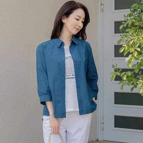 [하프클럽]  여성 봄 여름 카라 경량 빅사이즈 셔츠 오픈 블라우스 40-50대 미시 중년여성 엄마옷 캐주얼