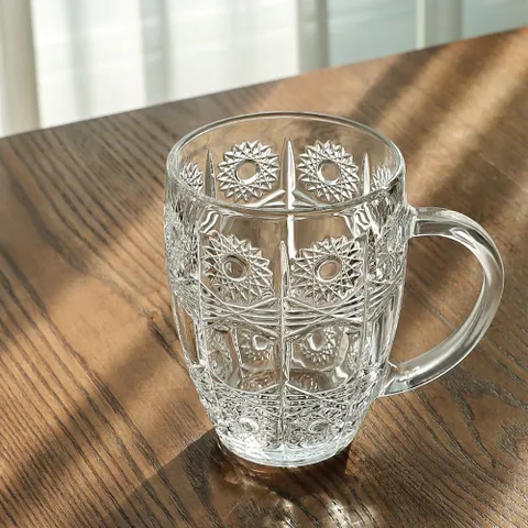 고급스러운패턴의 손잡이 맥주잔 500ml 1p 맥주컵 맥주잔 손잡이맥주컵 홈카페유리컵