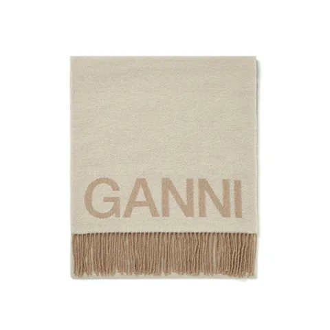 GANNI A3909 135 인타르시아 로고 프린지 머플러