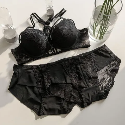 [하프클럽] 에바 블랙 앞후크 와이어 브라1+팬티2 여성 속옷세트