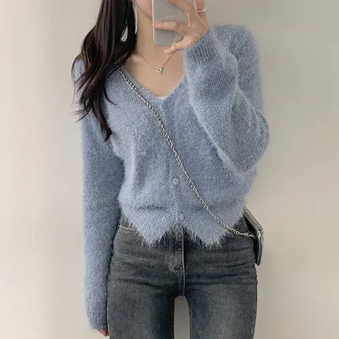[브리치] 피치모드 / 뮤이디 도톰 브이넥 스노우 단추 가디건