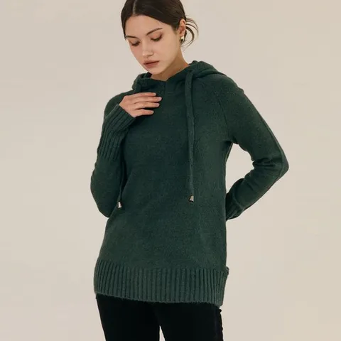 [하프클럽] 와이드 립 긴팔 후드니트