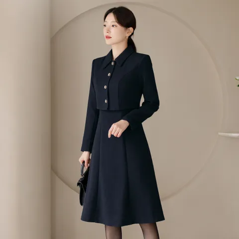 (~XXL까지) 솔라엘미 자켓 레이어드 트위드 원피스 겨울 하객룩 오피스룩 모임룩 격식룩 빅사이즈