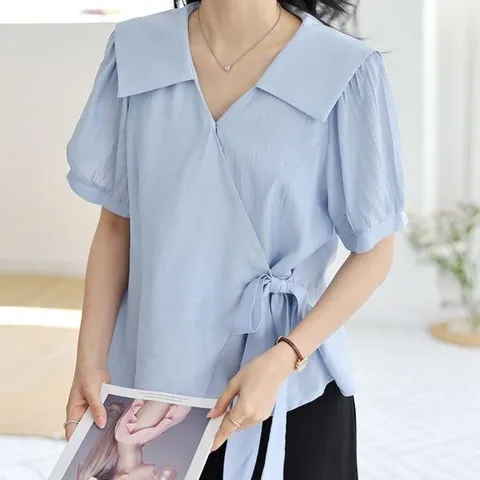 [하프클럽] 빅사이즈 505 피오니리본랩블라우스 DSMU589