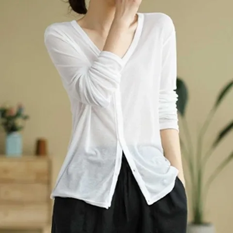 [다잇템] 여자 외투 라이트 롱슬리브 얇은 V넥 가디건_13021269_588872