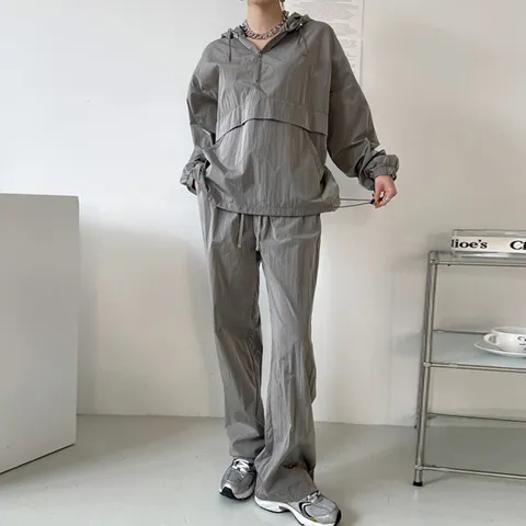H스타일SET바스락후드반집업세트 봄 여름 여성 트레이닝복세트 홈웨어 반팔 츄리닝셋트 상하셋업 데일리 운동