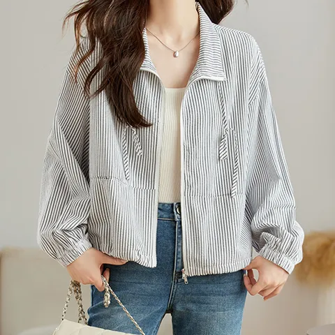 쿠잉 더블지퍼 지지미 봄/가을 숏 점퍼/여성 아우터 - 246510