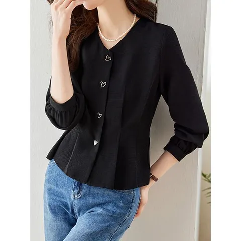 [하프클럽] 하트 블랙 페플럼 블라우스_BJ1BL005