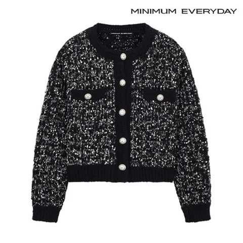 정상가:79,000 | [미니멈 에브리데이]투 포켓 버튼 트위드 긴팔 니트 가디건 (EA3CK032D)