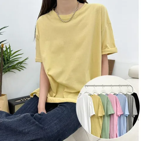 [하프클럽] 조이 트임 코튼 티셔츠 7color / 베이직 라운드 반팔 레이어드 박스티 / 빅사이즈 44~8